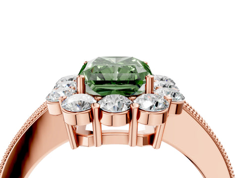 Rose gold Fancy Green Radiant Cut Cut Halo Diamond Pavé Engagement Ring with Milgrain Detailing_4