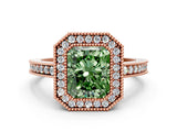 Rose gold Fancy Green Radiant Cut Cut Halo Pavé Diamond Ring