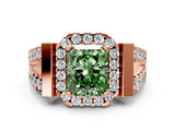 Rose gold Fancy Green Radiant Cut Cut Halo Split Shank Prong Set Ring