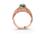 Rose gold Fancy Green Radiant Cut Cut Milgrain Pave Diamond Engagement Ring with Four-Prong Setting_30