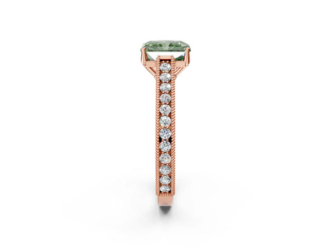 Rose gold Fancy Green Radiant Cut Cut Pave Band Milgrain Solitaire Ring_13