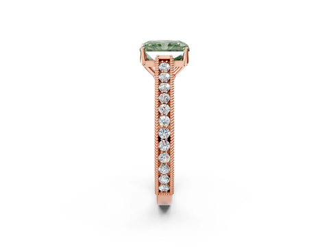 Rose gold Fancy Green Radiant Cut Cut Pave Band Milgrain Solitaire Ring_25