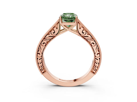 Rose gold Fancy Green Radiant Cut Cut Pave Band Milgrain Solitaire Ring_26