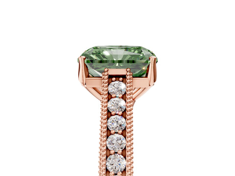 Rose gold Fancy Green Radiant Cut Cut Pave Band Milgrain Solitaire Ring_5