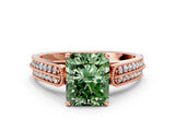 Rose gold Fancy Green Radiant Cut Cut Pave Split Shank Engagement Ring with Four-Prong Setting