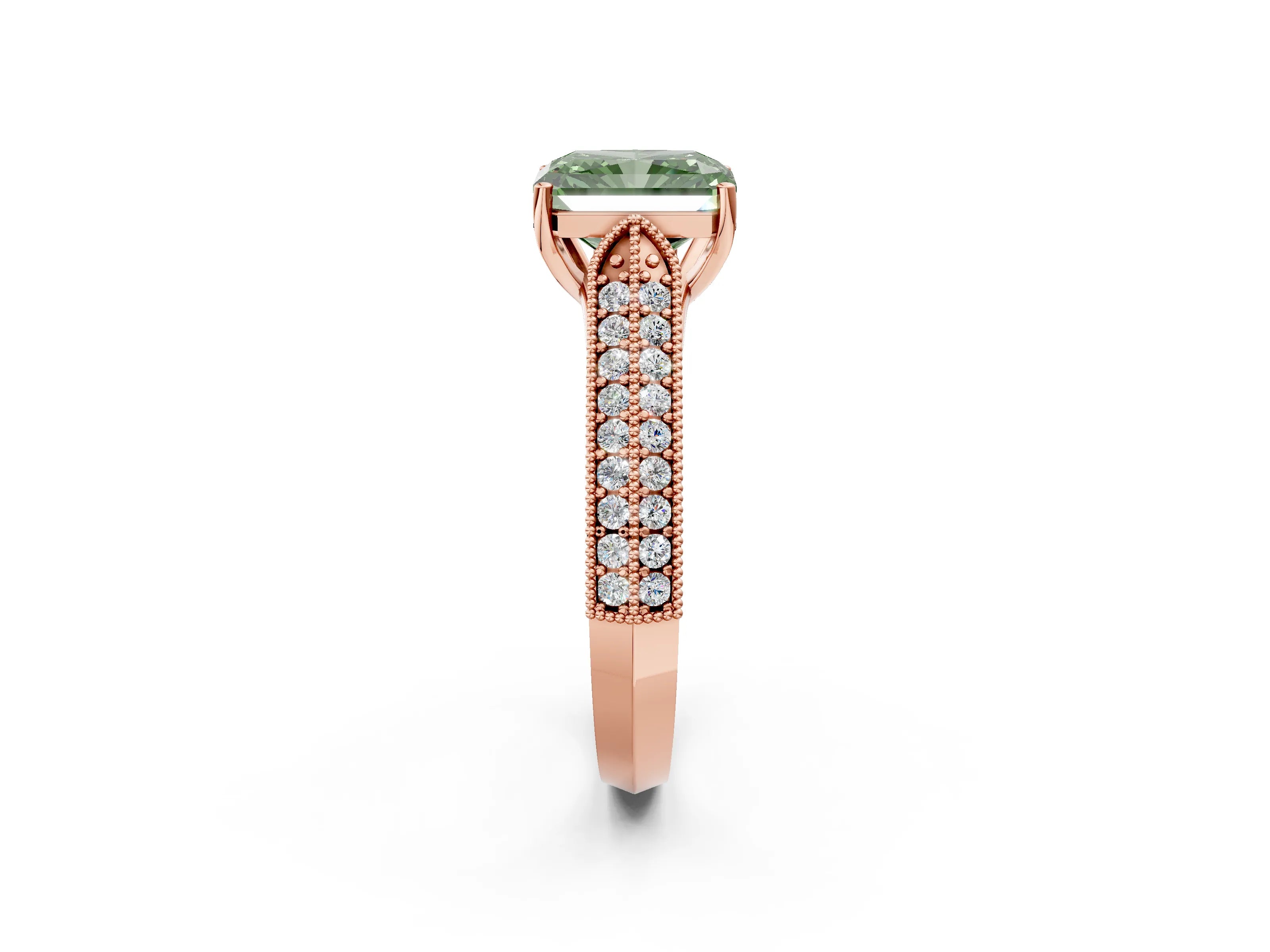 Rose gold Fancy Green Radiant Cut Cut Pave Split Shank Engagement Ring with Four-Prong Setting_2