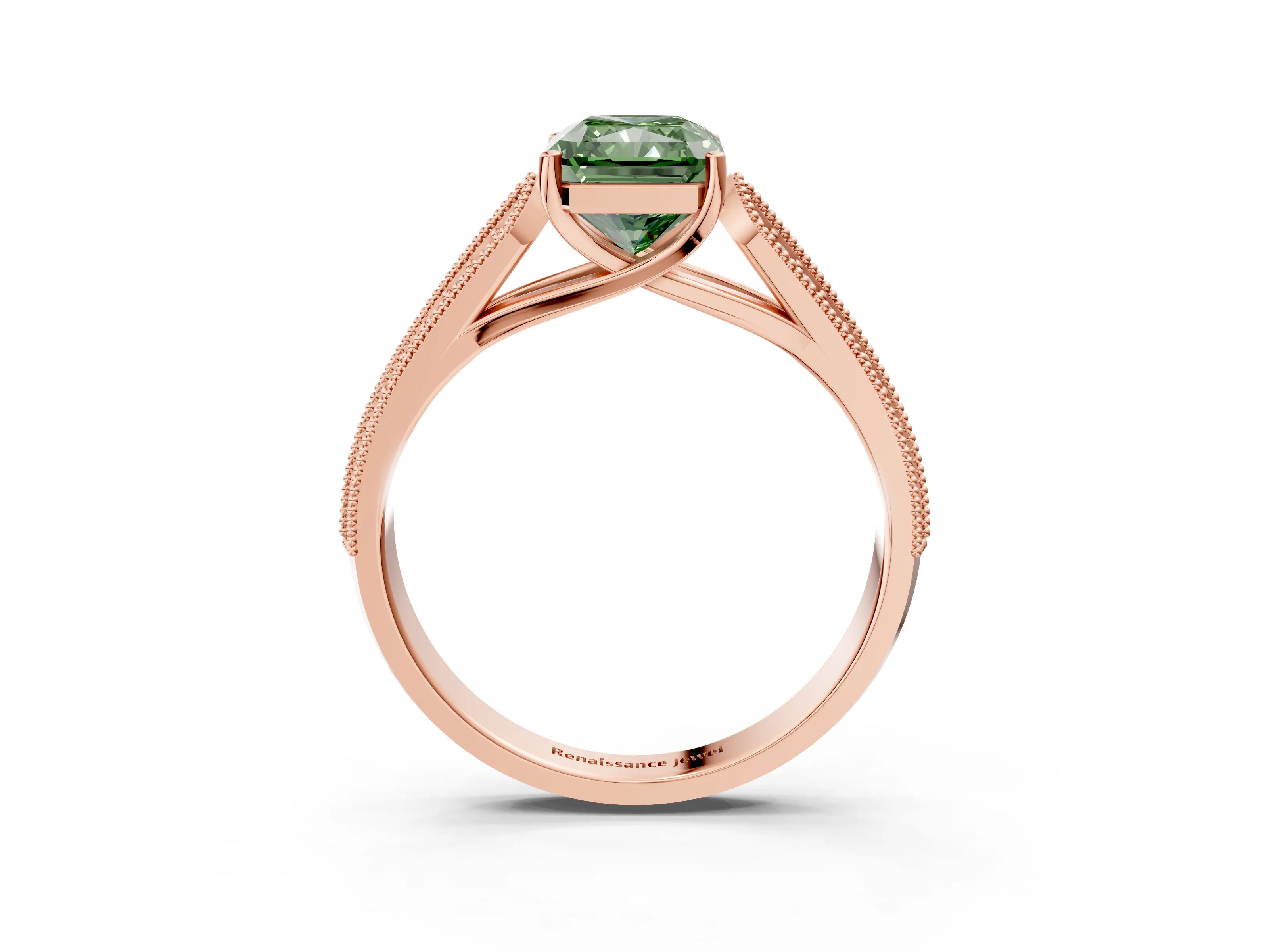 Rose gold Fancy Green Radiant Cut Cut Pave Split Shank Engagement Ring with Four-Prong Setting_3