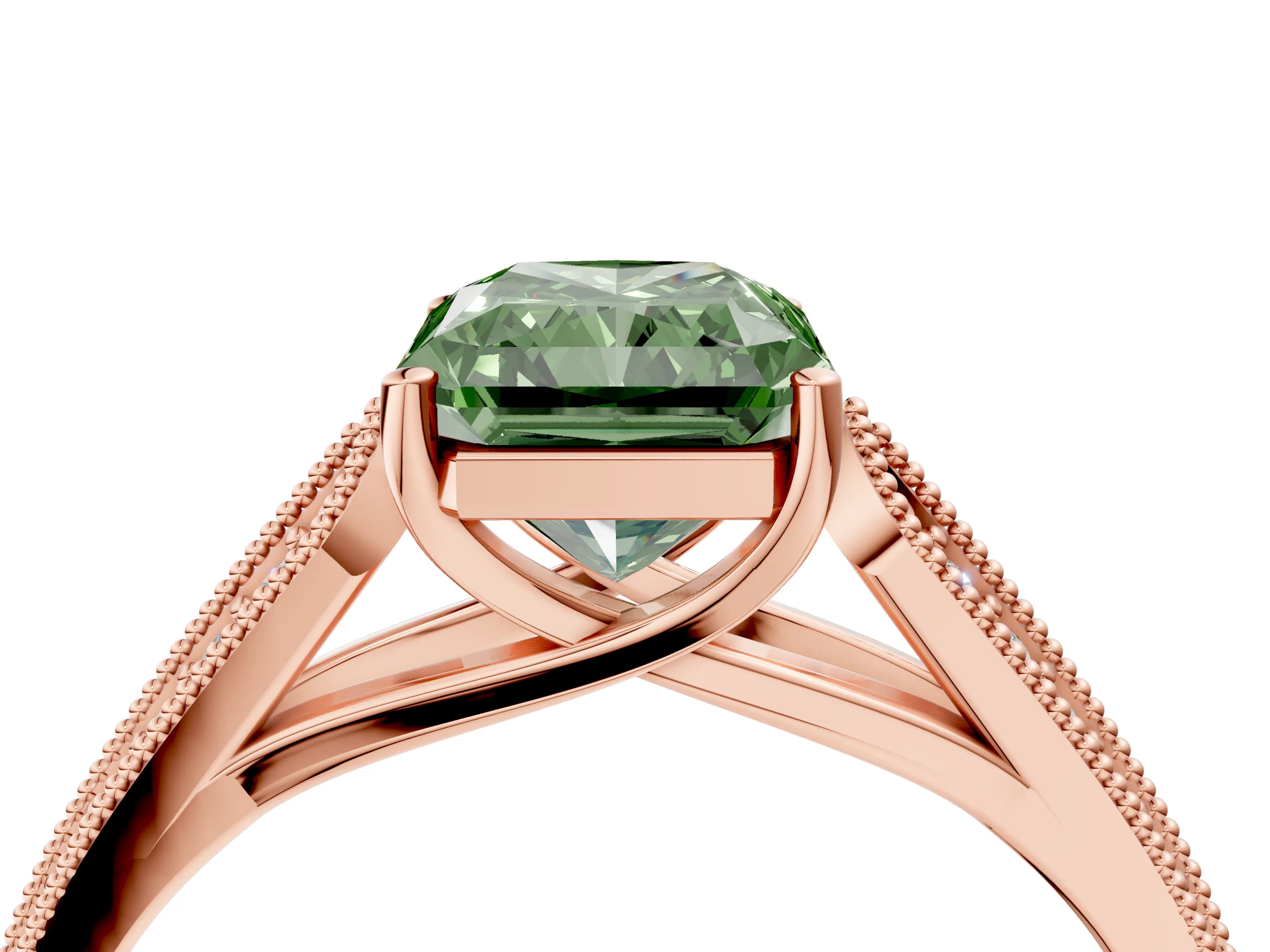 Rose gold Fancy Green Radiant Cut Cut Pave Split Shank Engagement Ring with Four-Prong Setting_4