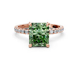 Rose gold Fancy Green Radiant Cut Diamond Brilliant Solitaire Ring with Pavé Band and Four-Prong Setting_12