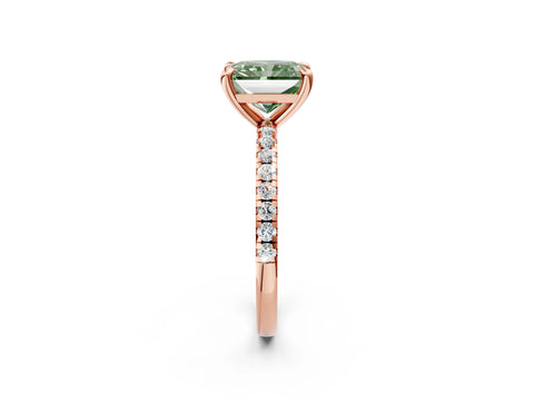Rose gold Fancy Green Radiant Cut Diamond Brilliant Solitaire Ring with Pavé Band and Four-Prong Setting_2