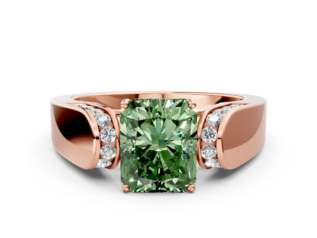 Rose gold Fancy Green Radiant Cut Diamond Channel Set Solitaire Ring with Four-Prong Setting_12