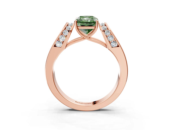 Rose Gold Radiant Cut Channel Set Engagement Ring Setting for Fancy Green Center with Wide Band