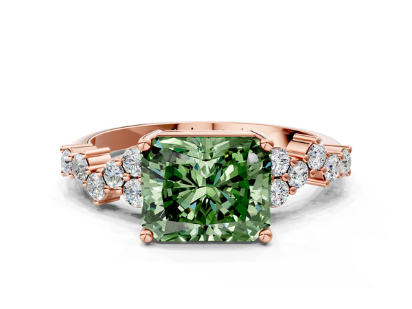Rose gold Fancy Green Radiant Cut Diamond Cluster Pavé Band with Four-Prong Setting