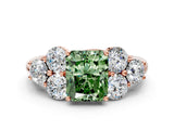 Rose gold Fancy Green Radiant  Cut Diamond Cluster Ring with Round Accent Stones and Prong Setting on a Classic Band_71