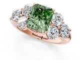 Rose gold Fancy Green Radiant  Cut Diamond Cluster Ring with Round Accent Stones and Prong Setting on a Classic Band_72