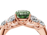 Rose gold Fancy Green Radiant  Cut Diamond Cluster Ring with Round Accent Stones and Prong Setting on a Classic Band_75