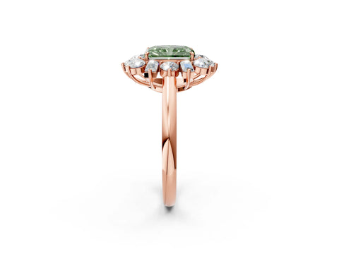Rose gold Fancy Green Radiant Cut Diamond Cluster Ring with Round and Baguette Stones, Split Shank Band, Prong Setting_2