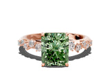 Rose gold Fancy Green Radiant Cut Diamond Cluster Side Stone Solitaire Ring with Prong Setting_53