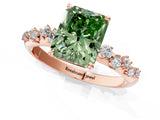 Rose gold Fancy Green Radiant Cut Diamond Cluster Side Stone Solitaire Ring with Prong Setting_54