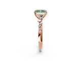 Rose gold Fancy Green Radiant Cut Diamond Cluster Side Stone Solitaire Ring with Prong Setting_55
