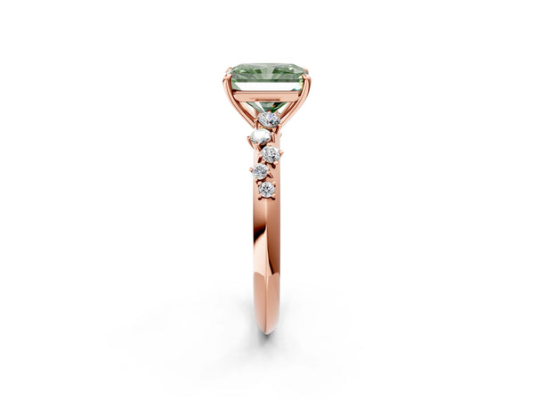 Rose Gold Radiant Cut Graduated Cluster Engagement Ring Setting for Fancy Green Center