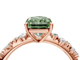Rose gold Fancy Green Radiant Cut Diamond Cluster Side Stone Solitaire Ring with Prong Setting_57