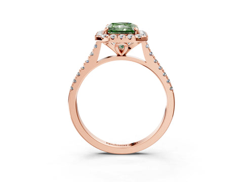 Rose gold Fancy Green Radiant Cut Diamond Cushion Halo Ring with Pavé Band_3