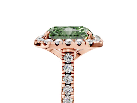 Rose gold Fancy Green Radiant Cut Diamond Cushion Halo Ring with Pavé Band_5