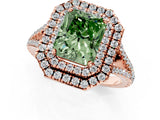 Rose gold Fancy Green Radiant Cut Diamond Double Halo Ring with Pavé Band and Prong Setting_90