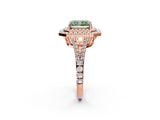 Rose gold Fancy Green Radiant Cut Diamond Double Halo Ring with Pavé Band and Prong Setting_91