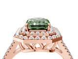 Rose gold Fancy Green Radiant Cut Diamond Double Halo Ring with Pavé Band and Prong Setting_93