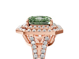 Rose gold Fancy Green Radiant Cut Diamond Double Halo Ring with Pavé Band and Prong Setting_94