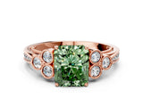Rose gold Fancy Green Radiant  Cut Diamond Engagement Ring with Bezel Set Round Side Stones and Prong Setting_49
