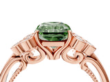 Rose gold Fancy Green Radiant  Cut Diamond Engagement Ring with Bezel Set Round Side Stones and Prong Setting_53
