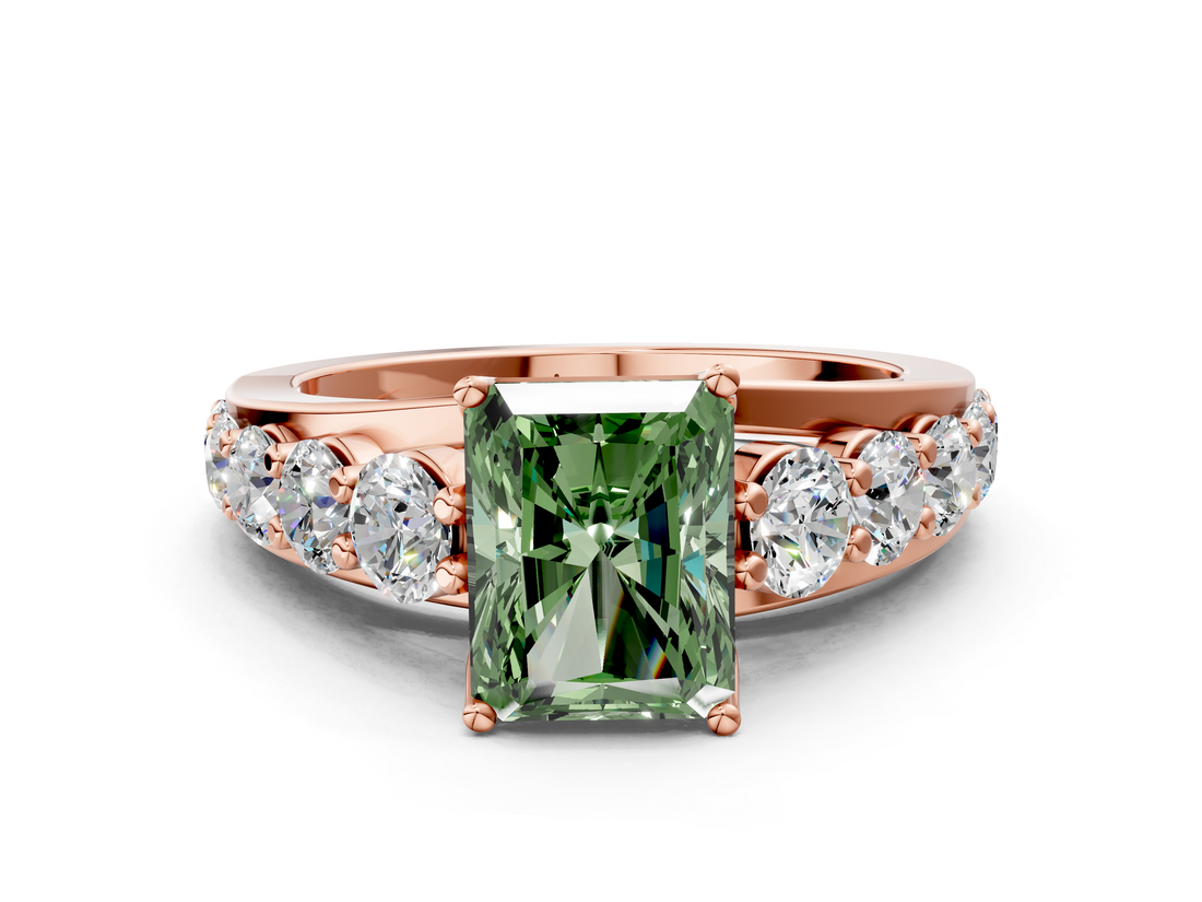 Rose gold Fancy Green Radiant  Cut Diamond Engagement Ring with Pavé Band and Four-Prong Setting_3