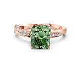Rose gold Fancy Green Radiant Cut Diamond Engagement Ring with Side Stone Accents and Four-Prong Setting_12