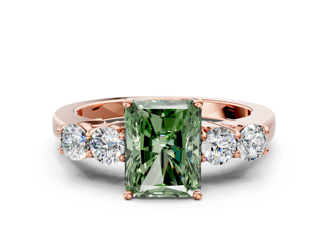 Rose gold Fancy Green Radiant  Cut Diamond Five-Stone Prong Set White Gold Ring_31