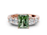 Rose gold Fancy Green Radiant  Cut Diamond Five-Stone Prong Set White Gold Ring_31