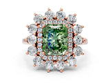 Rose gold Fancy Green Radiant Cut Diamond Floral Double Halo Engagement Ring with Prong Setting_24