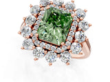 Rose gold Fancy Green Radiant Cut Diamond Floral Double Halo Engagement Ring with Prong Setting_25
