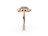Rose gold Fancy Green Radiant Cut Diamond Floral Double Halo Engagement Ring with Prong Setting_26