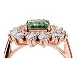 Rose gold Fancy Green Radiant Cut Diamond Floral Double Halo Engagement Ring with Prong Setting_28