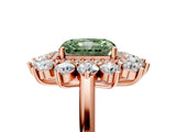 Rose gold Fancy Green Radiant Cut Diamond Floral Double Halo Engagement Ring with Prong Setting_29