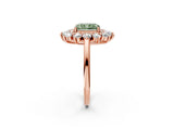 Rose gold Fancy Green Radiant Cut Diamond Floral Double Halo Engagement Ring with Prong Setting_62