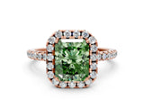 Rose gold Fancy Green Radiant  Cut Diamond Floral Halo Engagement Ring with Pavé Band and Prong Setting_37