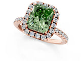 Rose gold Fancy Green Radiant  Cut Diamond Floral Halo Engagement Ring with Pavé Band and Prong Setting_38