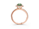 Rose gold Fancy Green Radiant  Cut Diamond Floral Halo Engagement Ring with Pavé Band and Prong Setting_40