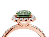 Rose gold Fancy Green Radiant  Cut Diamond Floral Halo Engagement Ring with Pavé Band and Prong Setting_41