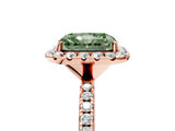 Rose gold Fancy Green Radiant  Cut Diamond Floral Halo Engagement Ring with Pavé Band and Prong Setting_42