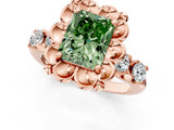 Rose gold Fancy Green Radiant  Cut Diamond Floral Halo Engagement Ring with Shared Prong Setting 2